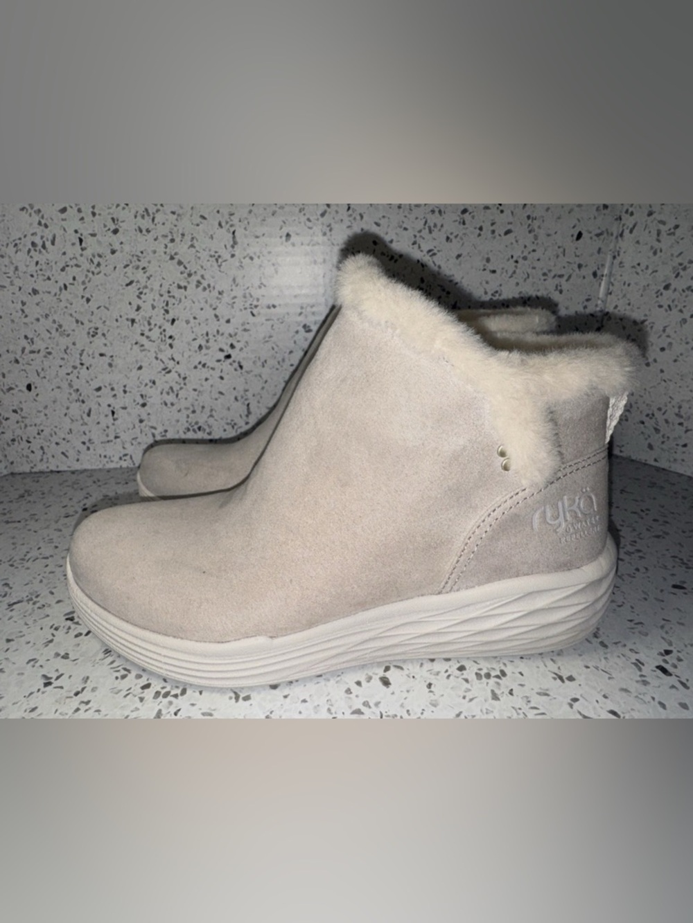 Ryka Cream Suede Fur-Lined Slip-On Boot
